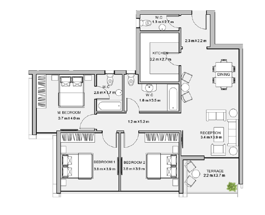 Floor Plan - Book your unit now in the most luxurious areas of New Administrative Capital, within Attica Apartments New Administrative Capital