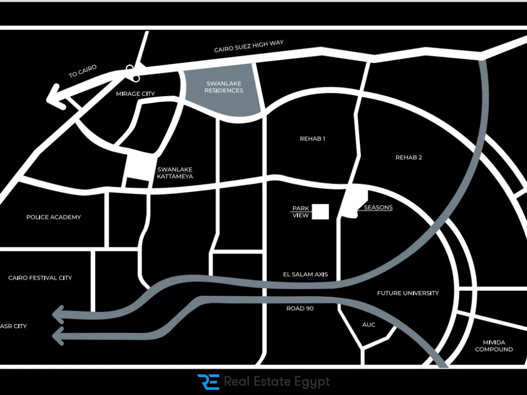 Swan Lake Residence New Cairo villas have a wonderful view and an area starting from 312 square meters