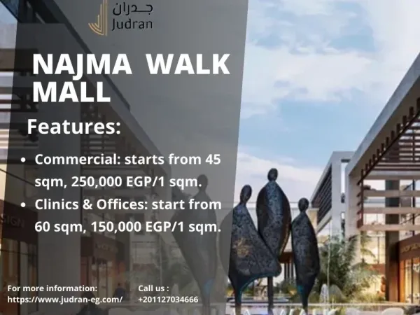 A store with a 20% down payment for sale in Najma Mall with an area starting from 100 square meters
