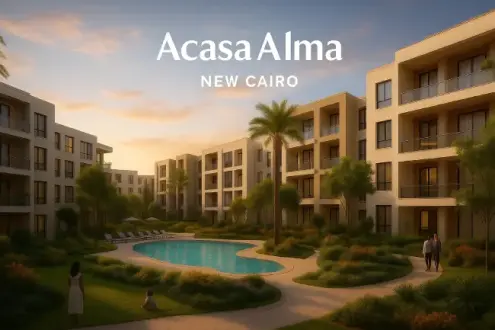 Apartments for sale in Acasa Alma Sixth Settlement with various spaces and a wonderful view
