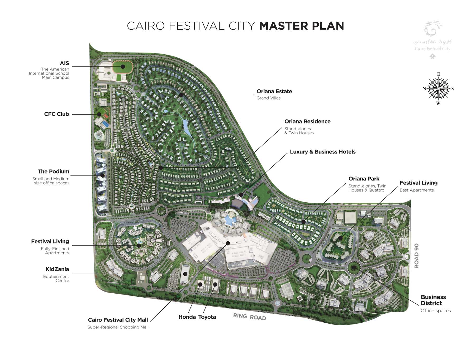 كمبوند كايرو فيستيفال سيتي القاهرة الجديدة الفطيم للتطوير العقاري - Cairo Festival City New Cairo Compound المخطط العام