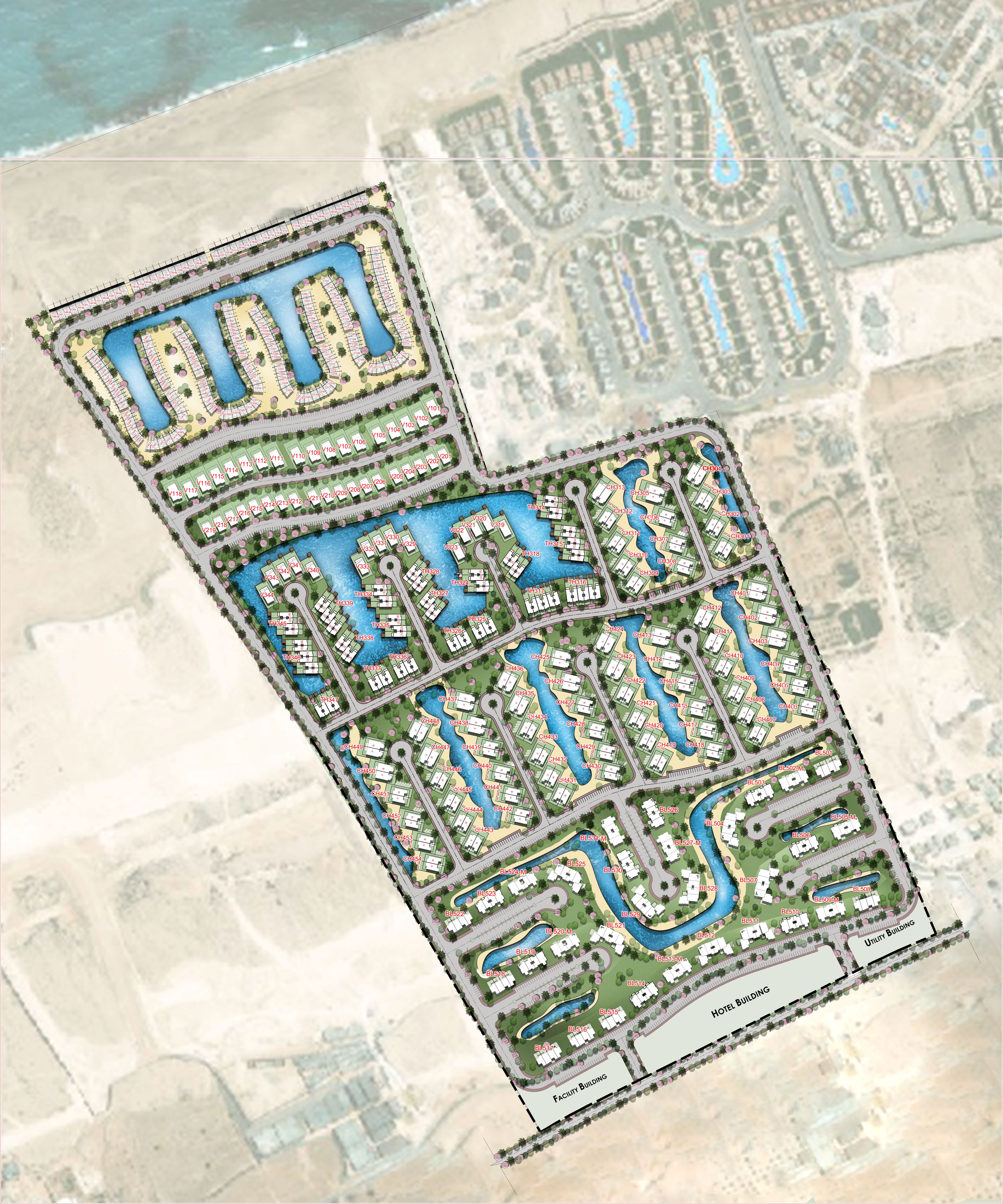 قرية هاسيندا بلو رأس الحكمة الساحل الشمالي بالم هيلز للتطوير العقاري - Hacienda Blue Ras El Hekma Village المخطط العام